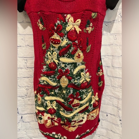 Vintage Short Sleeve Embellished Christmas Xmas Dress Small - Picture 2 of 3